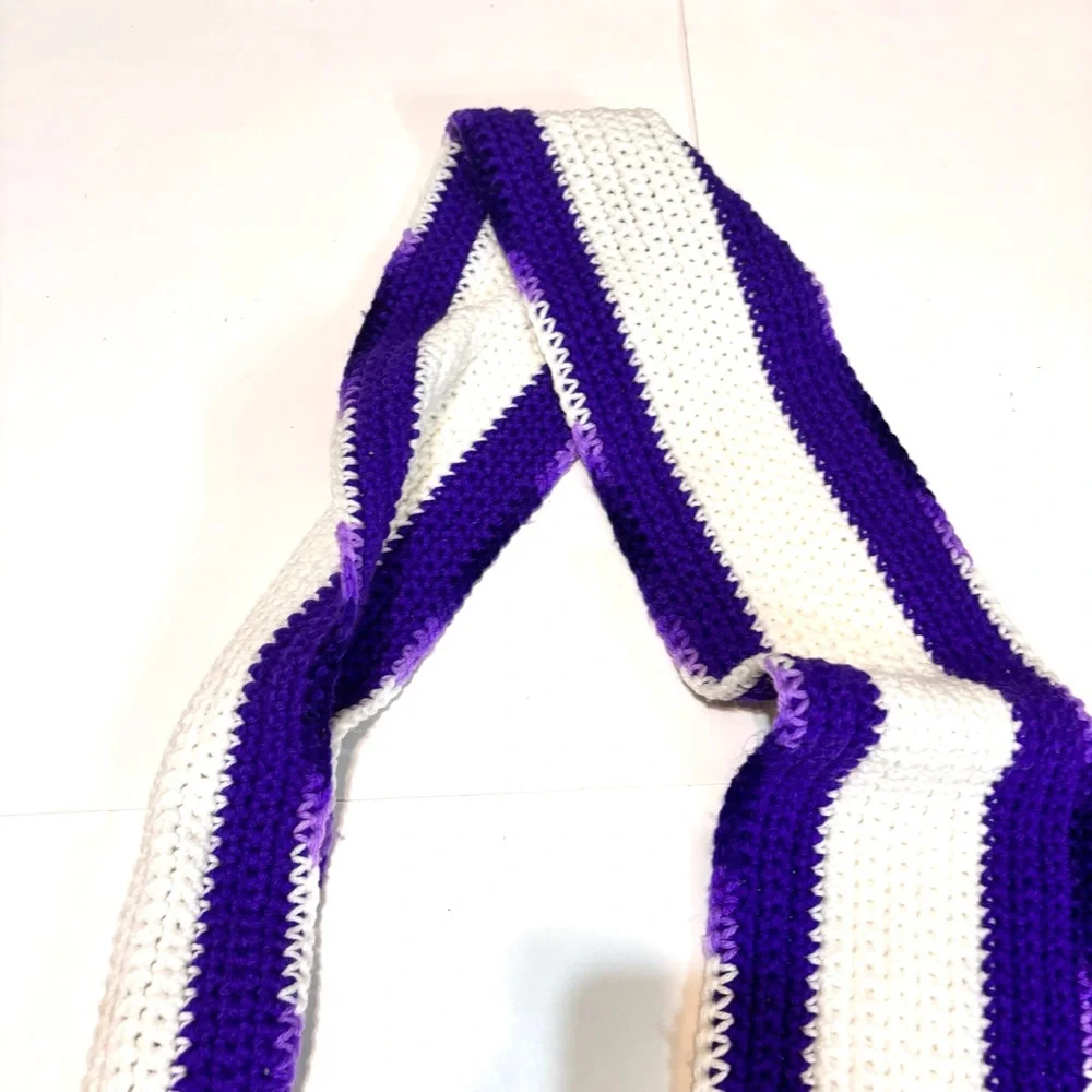 Vibrant Purple and White Knit Scarf